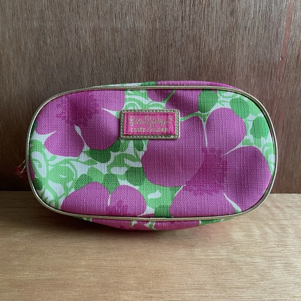 Lilly Pulitzer Estee Lauder Floral Makeup Bag Pink Green Cosmetic Pouch Travel‎